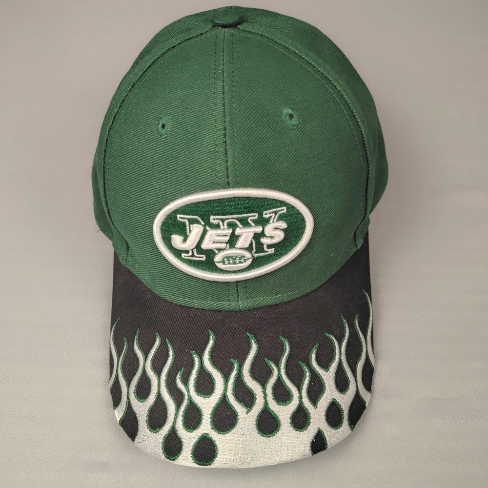 New York Jets Green White Flames Mens Cap Hat Adjustable Reebok NFL Team Apparel